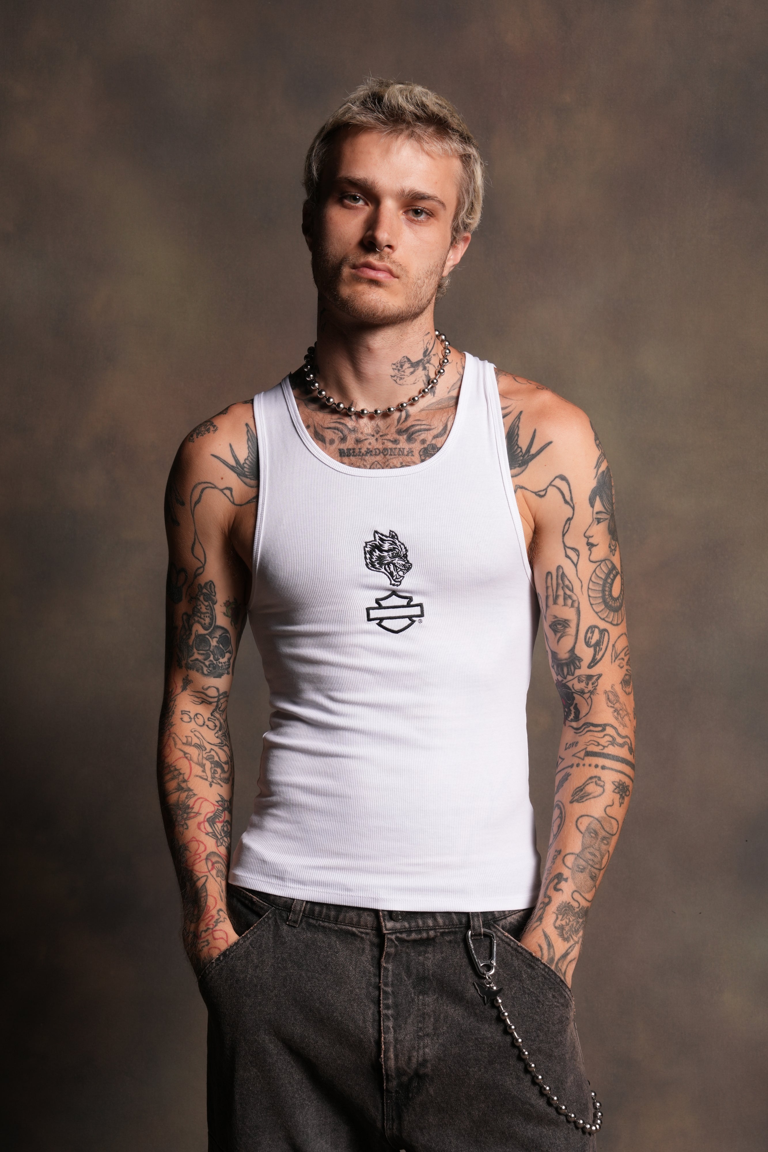 Bar Wolf Ribbed Tank V2 in White