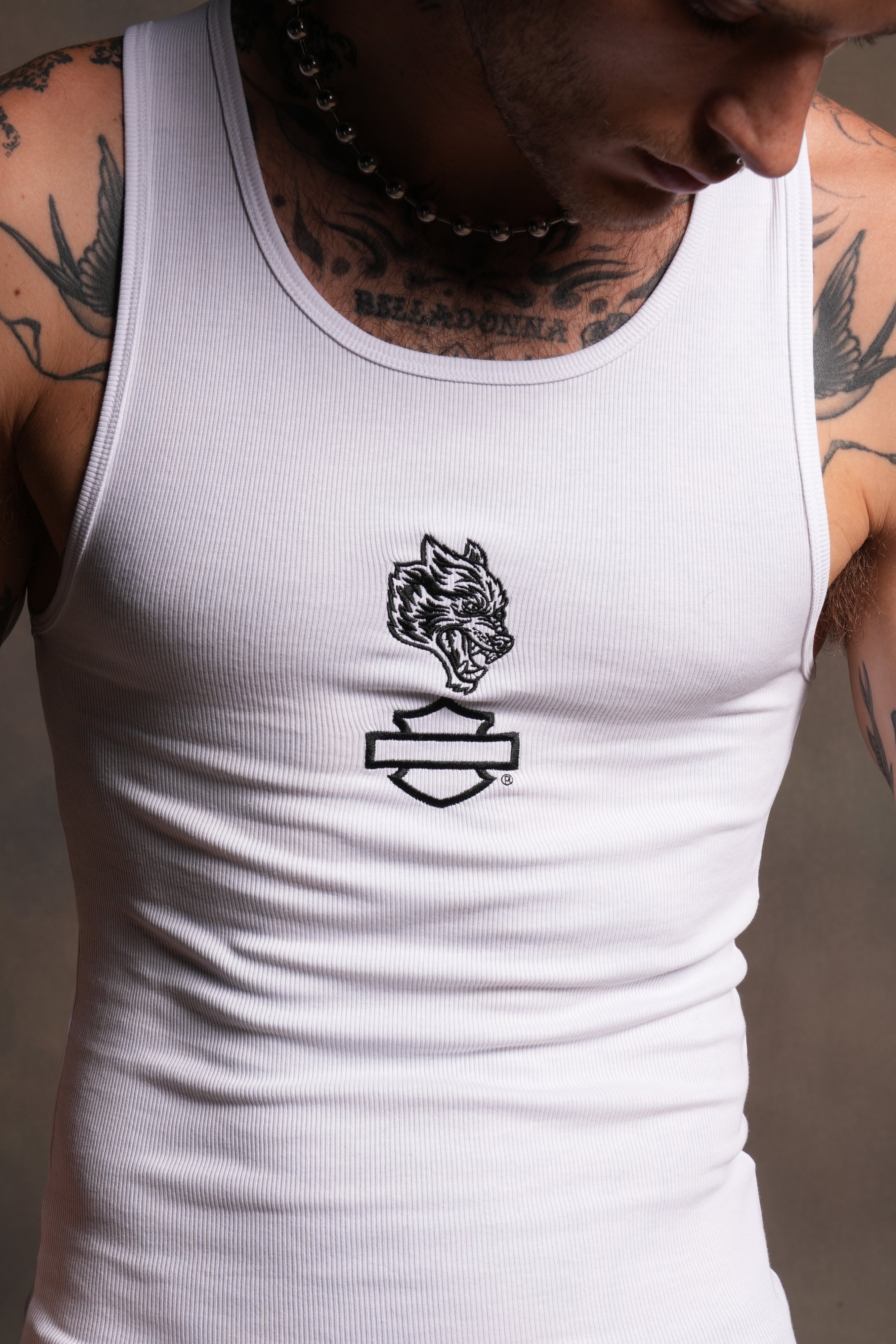 Bar Wolf Ribbed Tank V2 in White