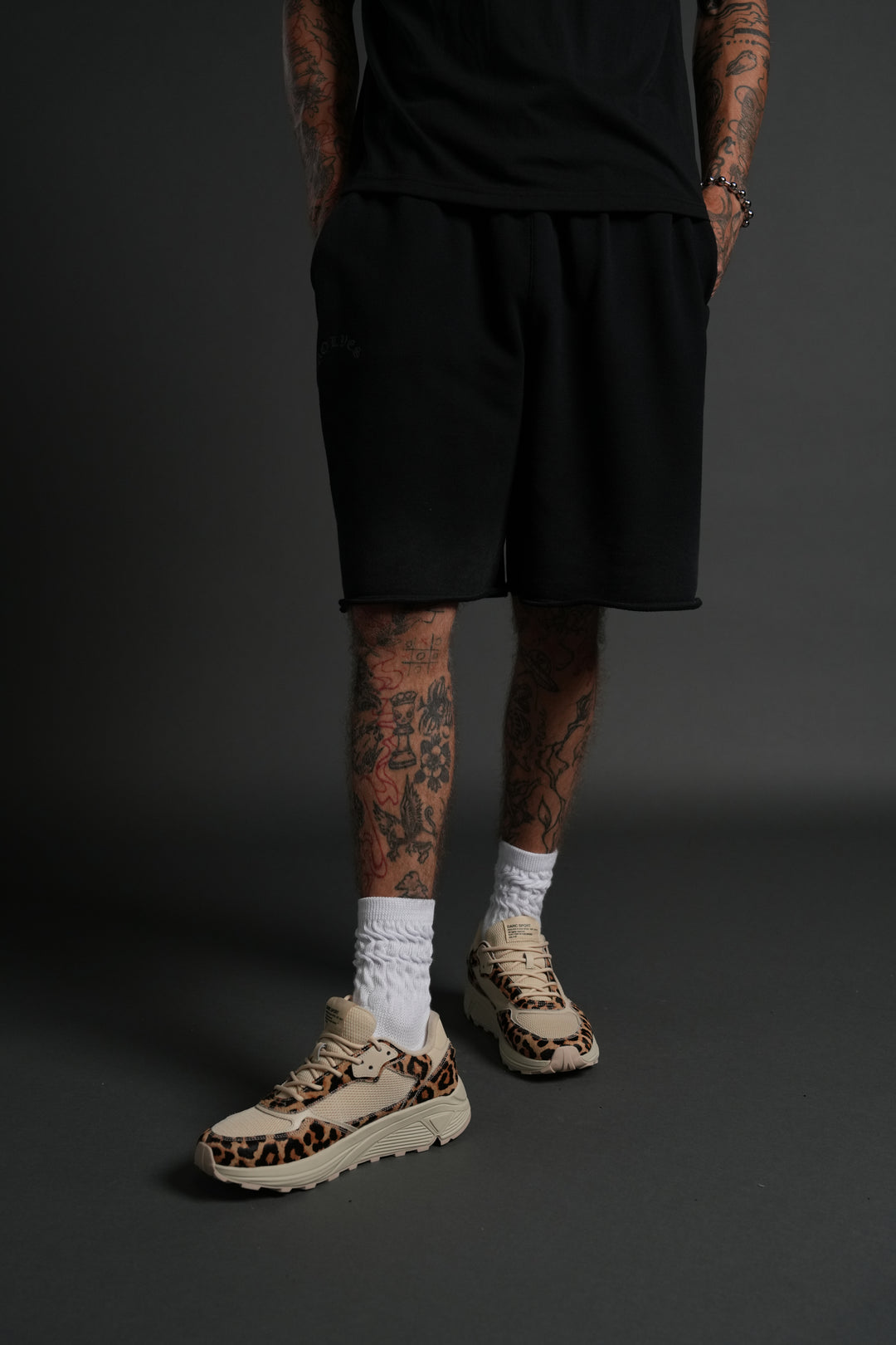 Darc Wandering Grunge Brock Sweat Shorts in Black Drift Wash