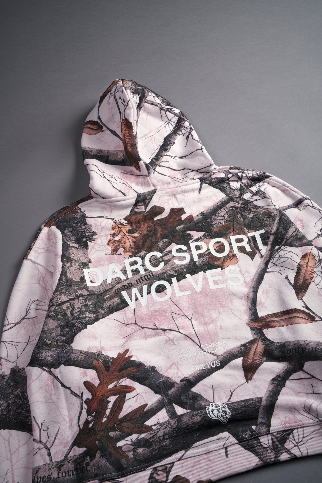 Darc Sport Wolves "Box Cut" Hoodie in Brown/Light Mauve Woodland Camo