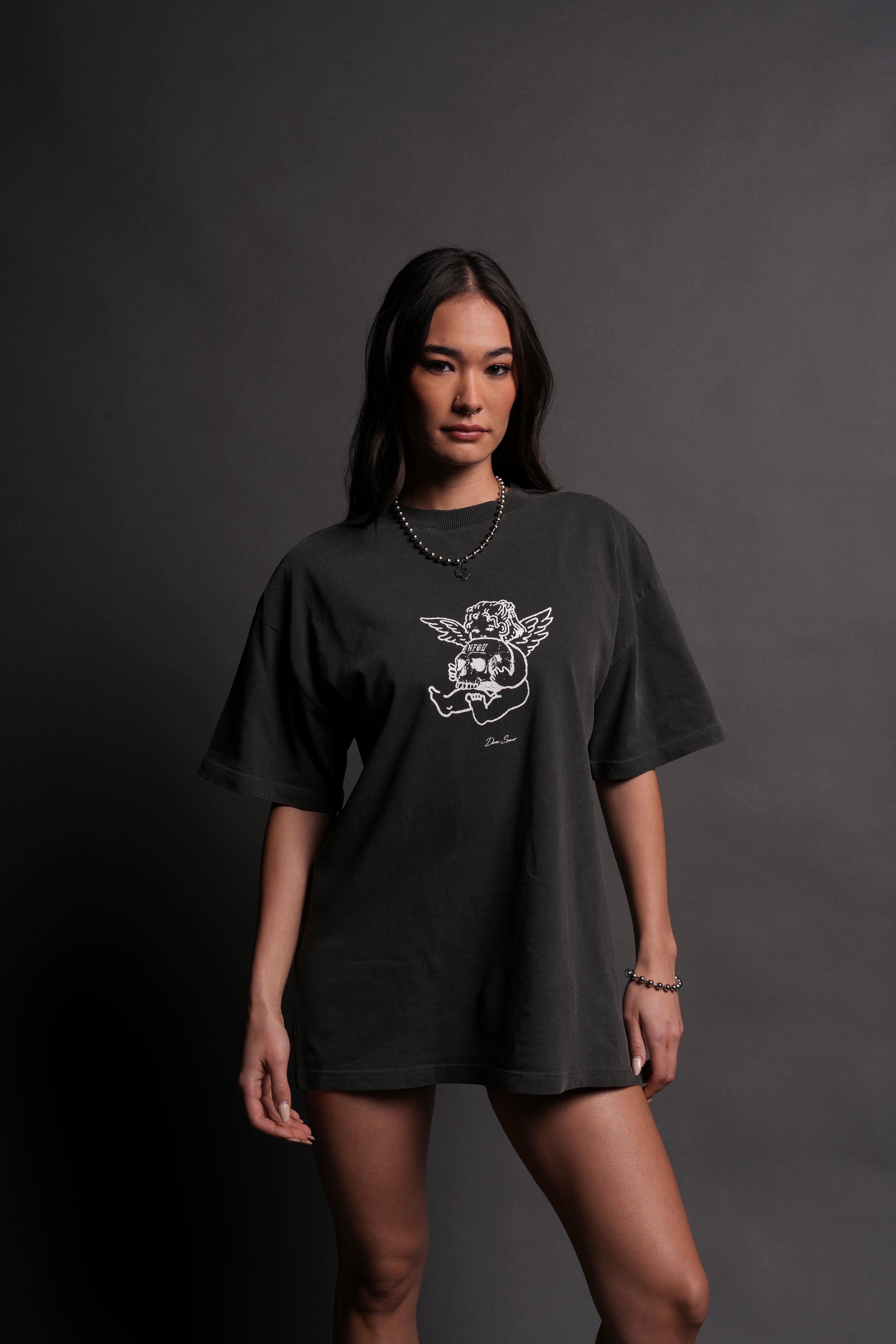 Cherub and the Skull "Premium" Oversized Unisex Tee in Wolf Gray