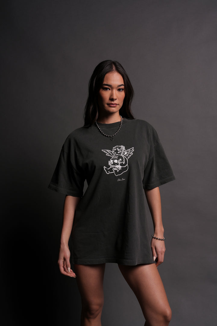 Cherub and the Skull "Premium" Oversized Unisex Tee in Wolf Gray