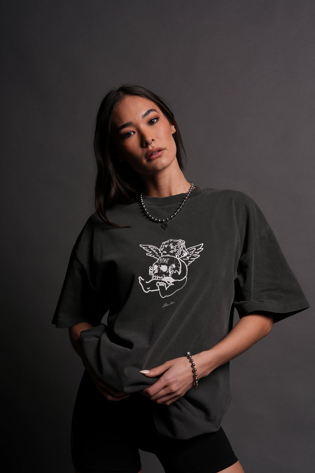 Cherub and the Skull "Premium" Oversized Unisex Tee in Wolf Gray