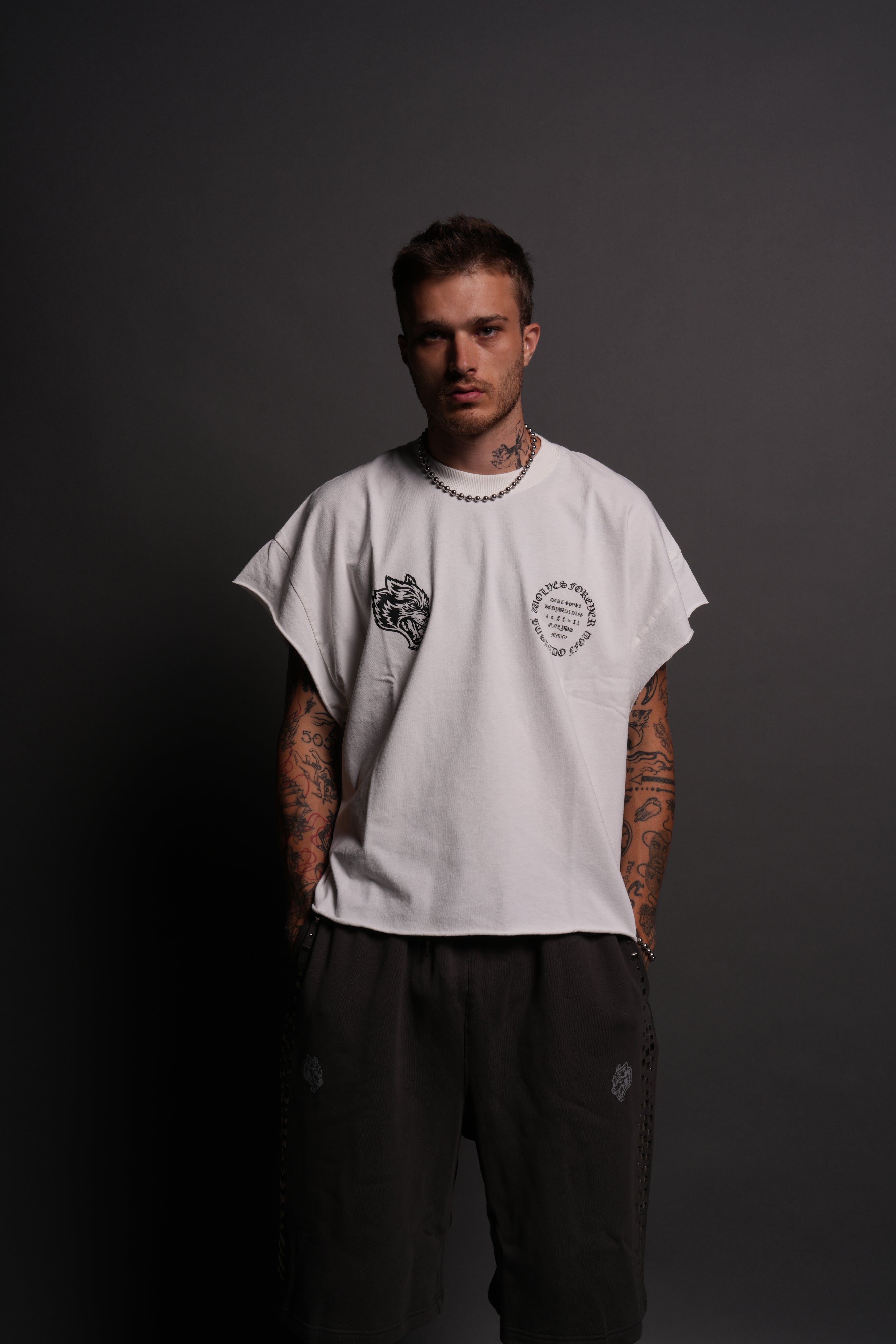 Warrior's Fire Grunge Cut-Off Tee in Cream