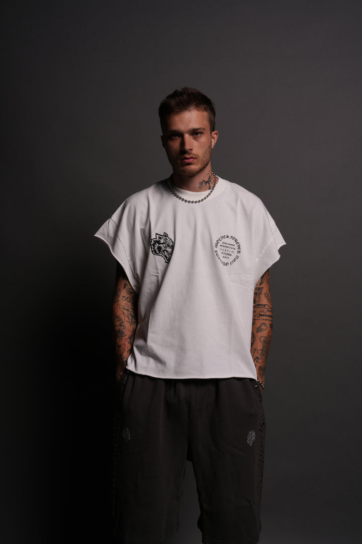 Warrior's Fire Grunge Cut-Off Tee in Cream