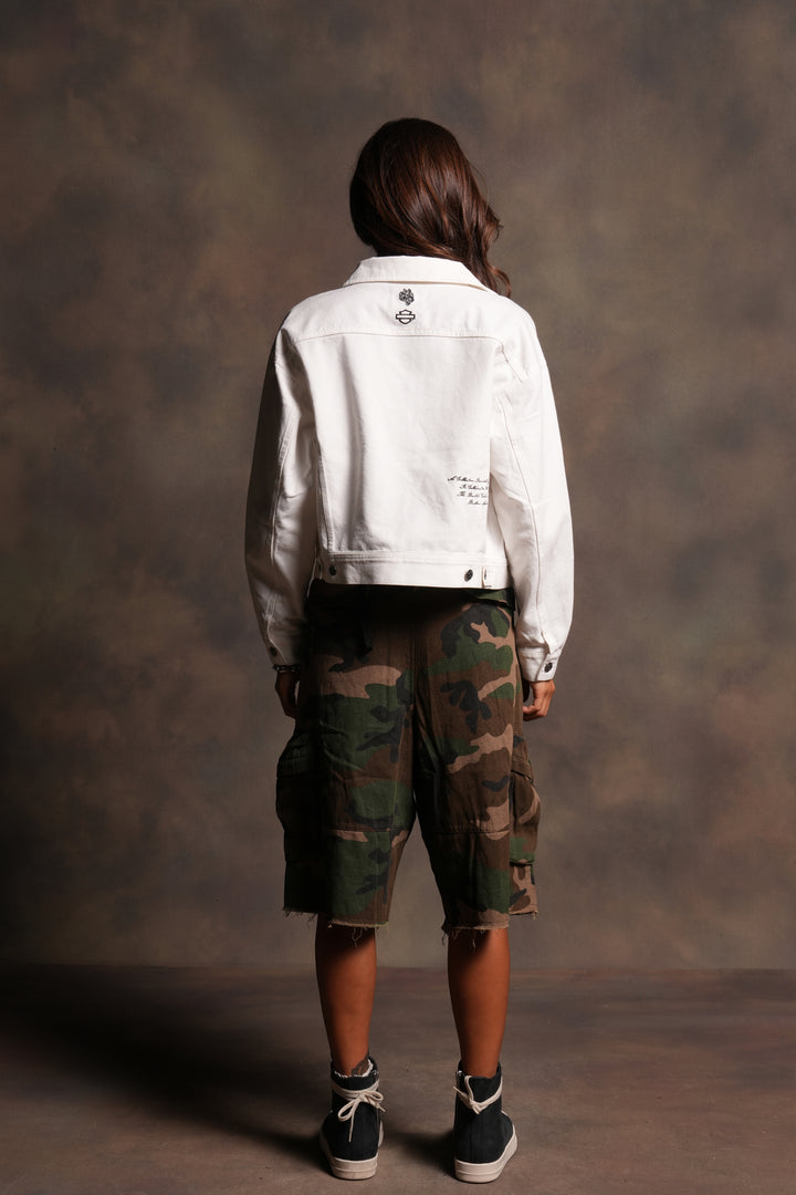 Harley Wolves She American Denim Jacket in Cream