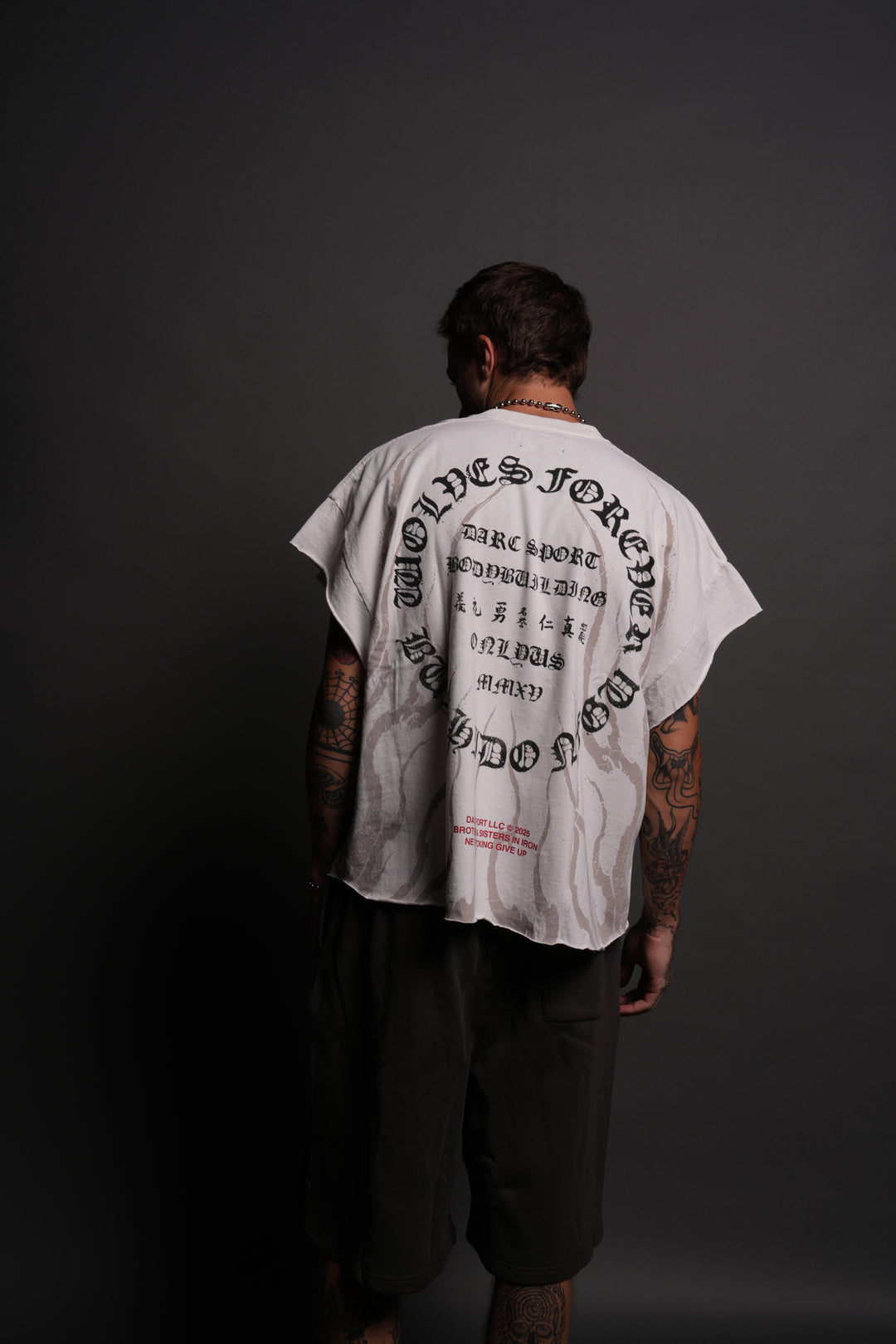 Warrior's Fire Grunge Cut-Off Tee in Cream