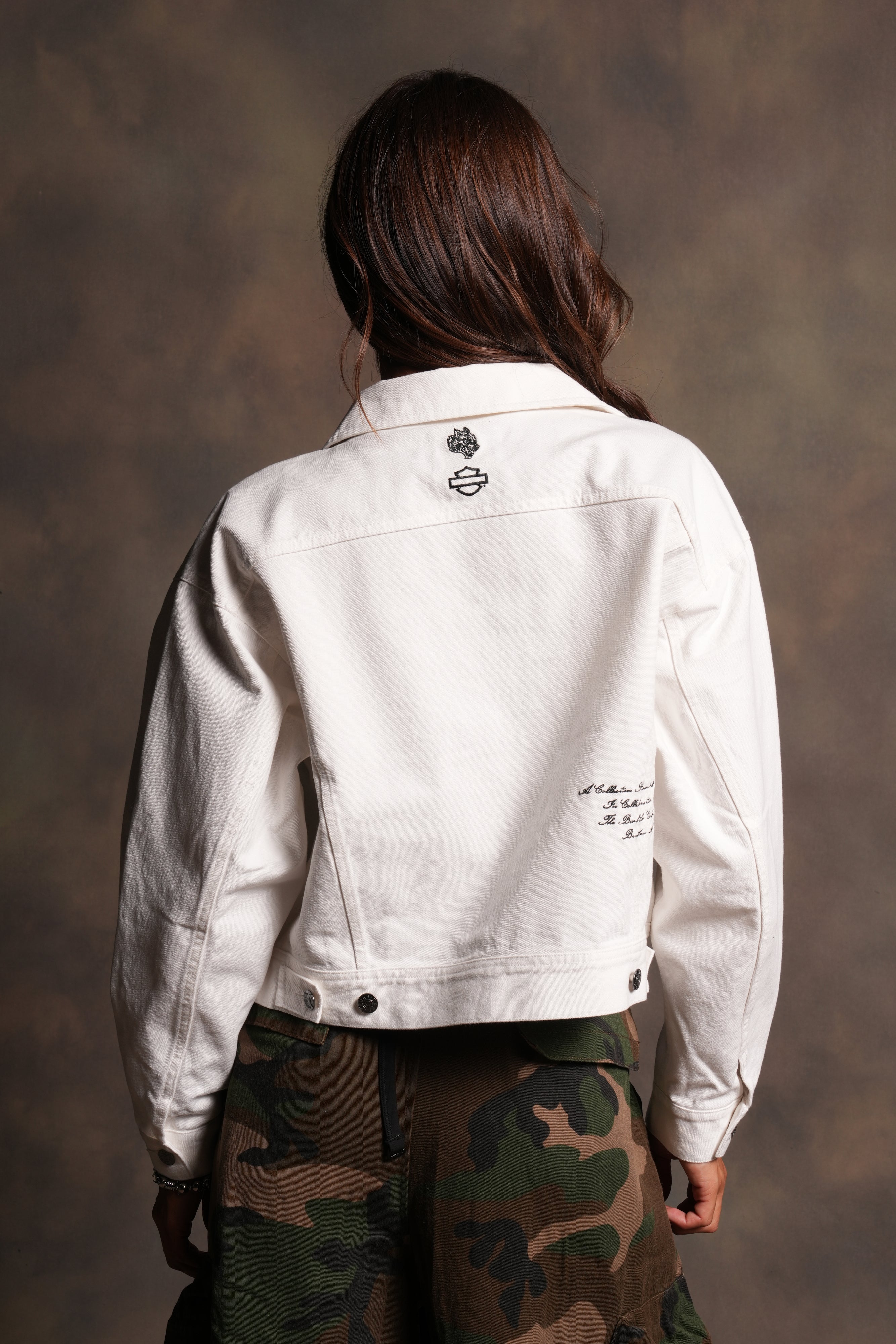 Harley Wolves She American Denim Jacket in Cream