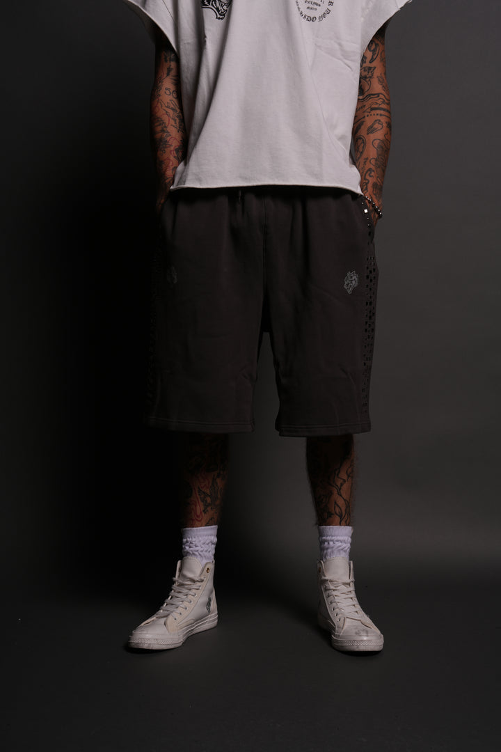 Dual Stud Oversized Osiris Sweat Shorts in Wolf Gray