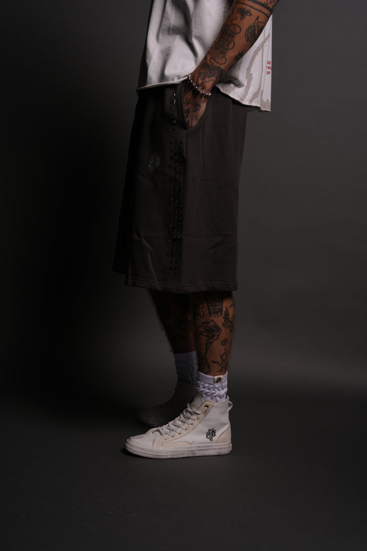 Dual Stud Oversized Osiris Sweat Shorts in Wolf Gray