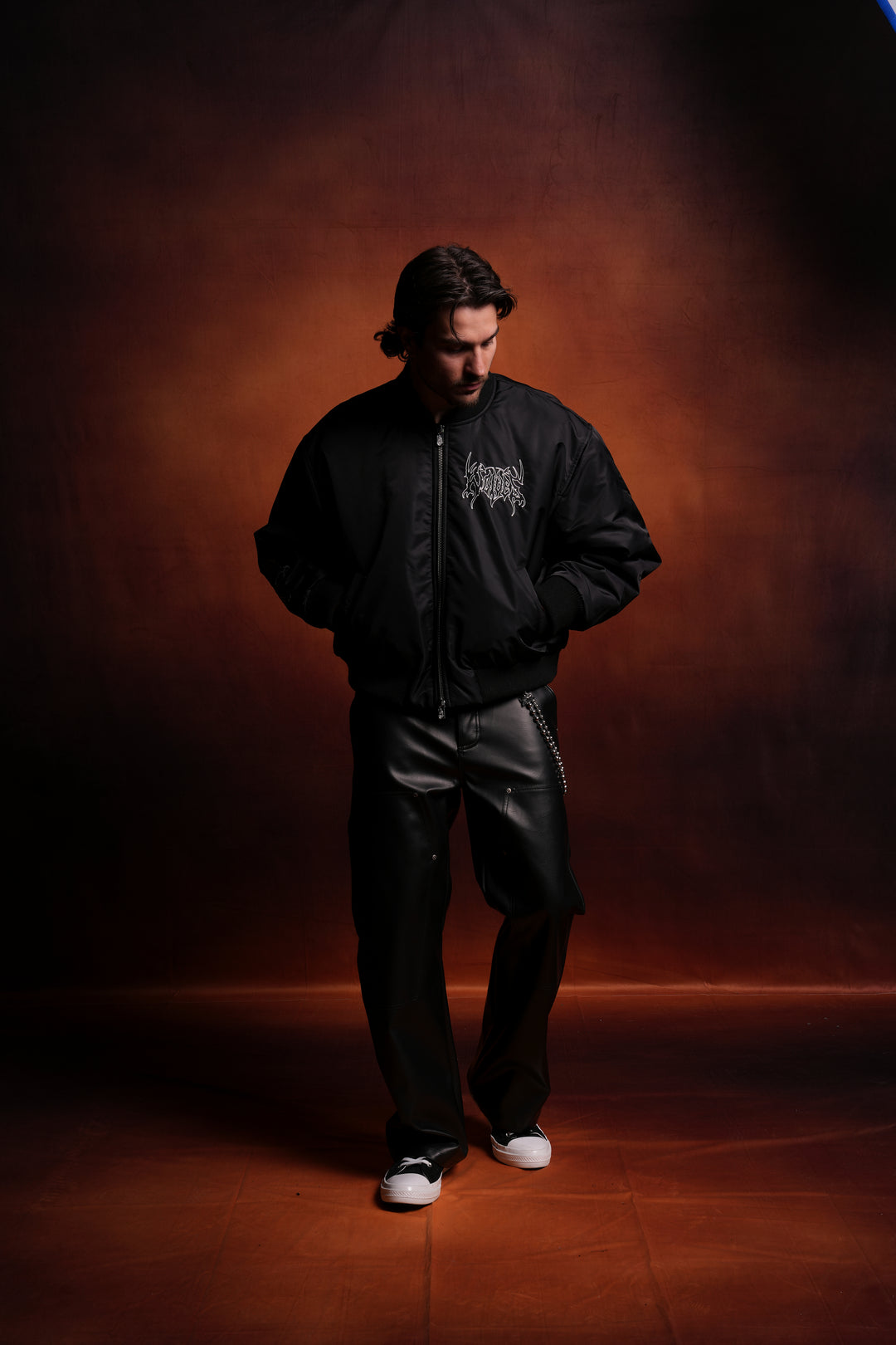 Darc Metal Cropped Remy Bomber Jacket in Black