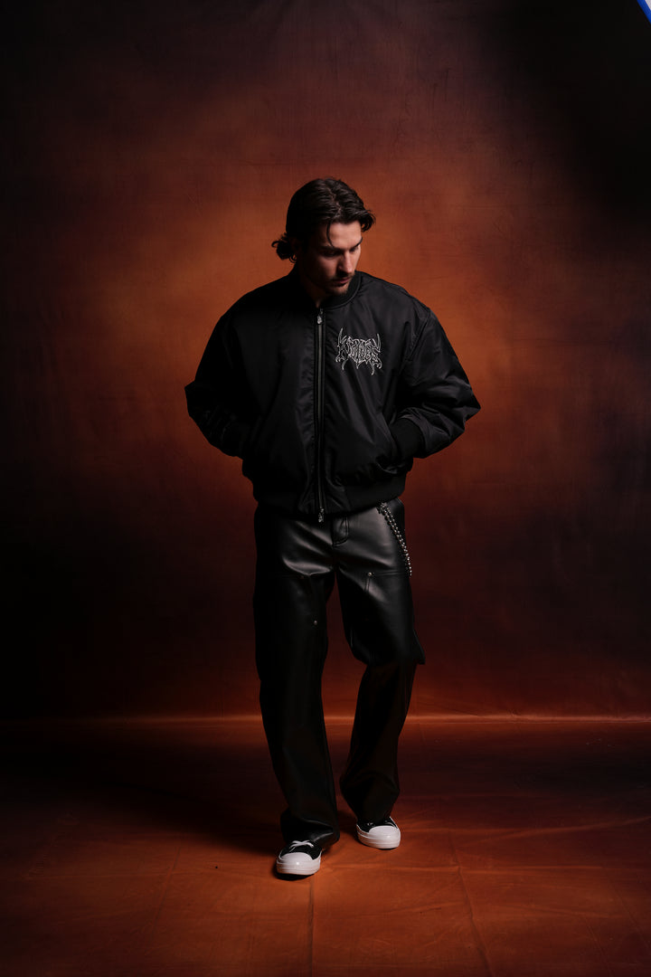 Darc Metal Cropped Remy Bomber Jacket in Black