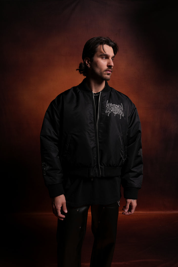 Darc Metal Cropped Remy Bomber Jacket in Black