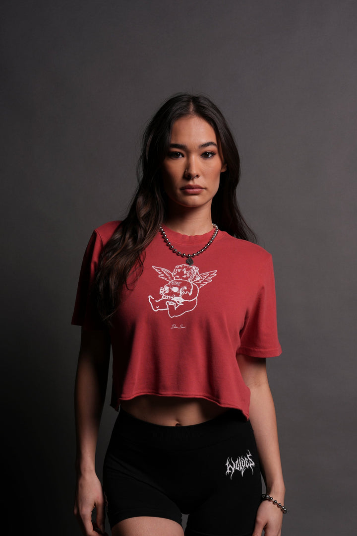 Cherub and the Skull "Premium" (Cropped) Tee in Roman Red