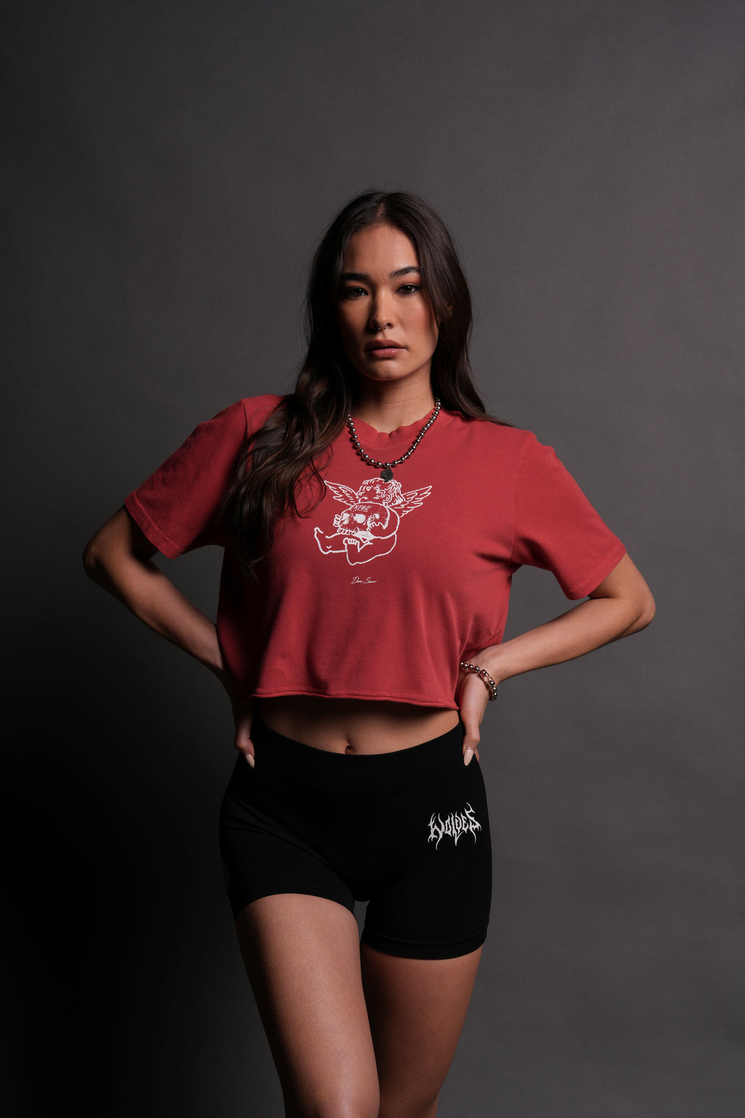 Cherub and the Skull "Premium" (Cropped) Tee in Roman Red