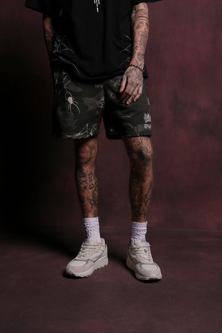 Symbiosis Post Lounge Sweat Shorts in Spider Camo