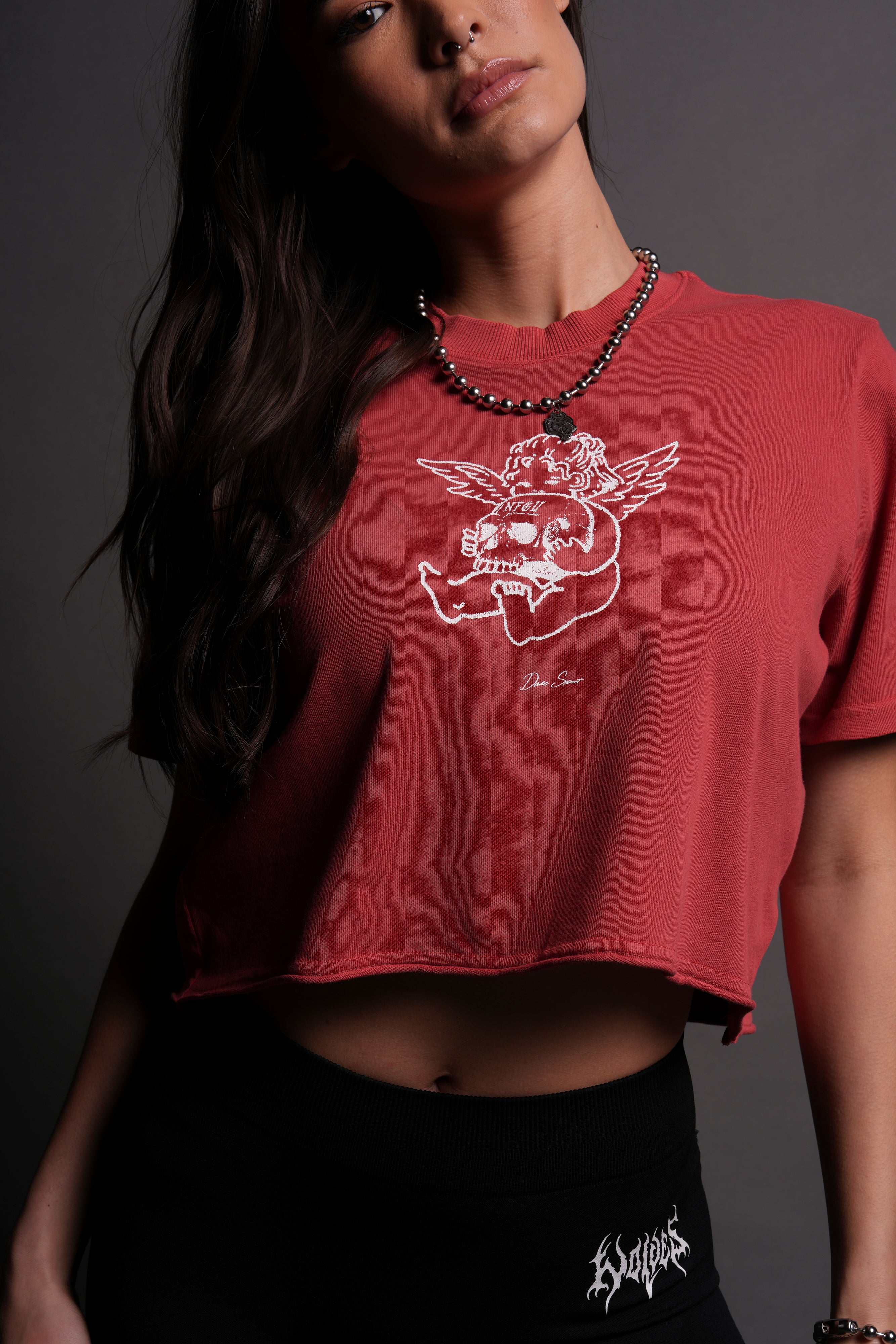 Cherub and the Skull "Premium" (Cropped) Tee in Roman Red