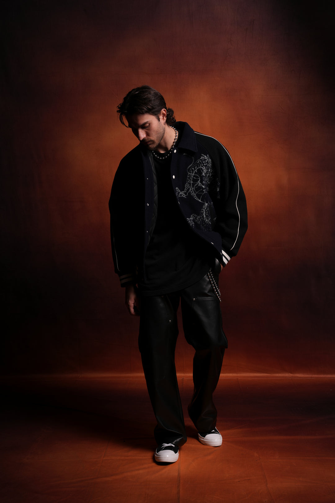 Our Wish V2 Letterman Jacket in Navy/Black