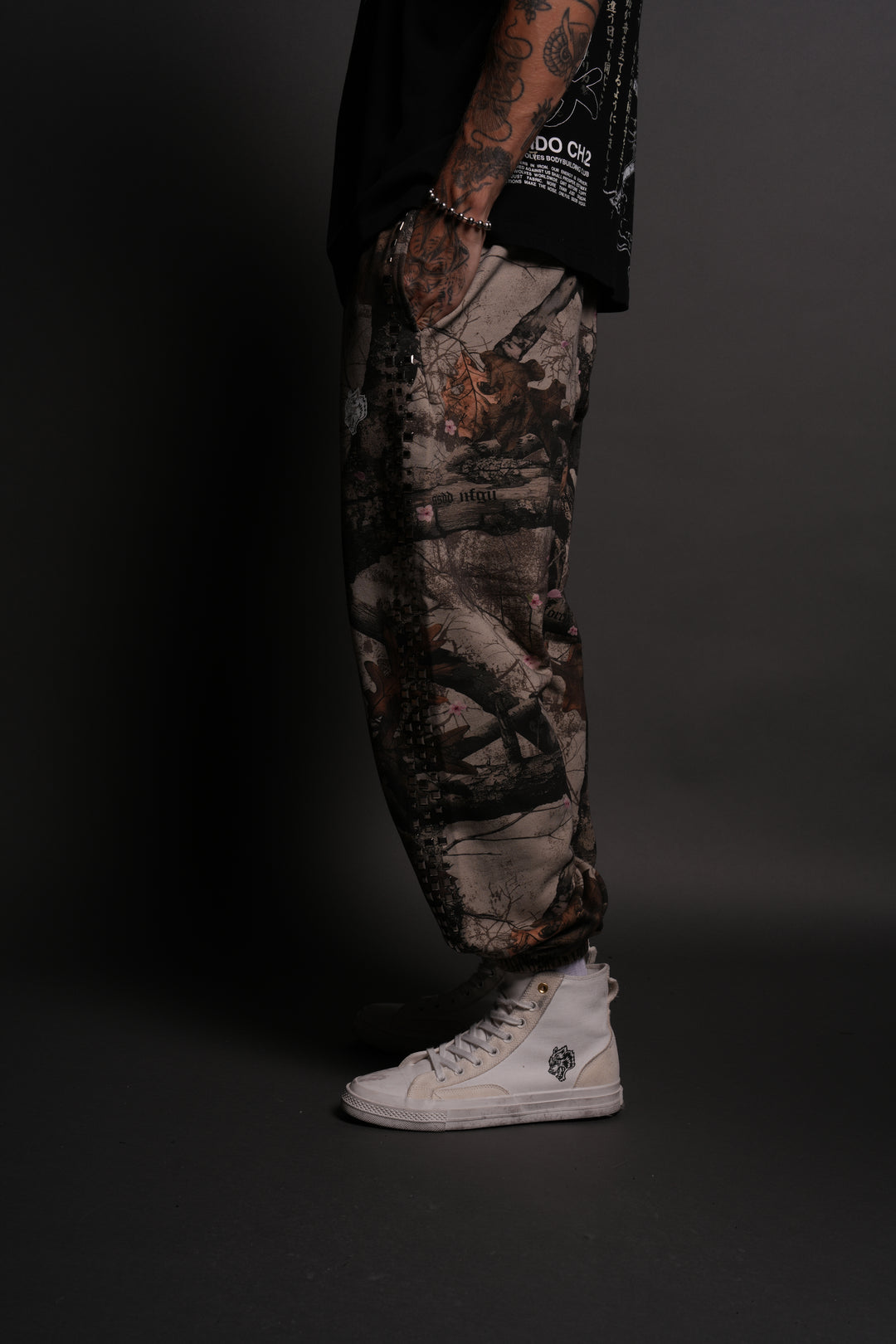 Dual Stud Lounger Sweat Pants in Cherry Blossom Woodland Camo