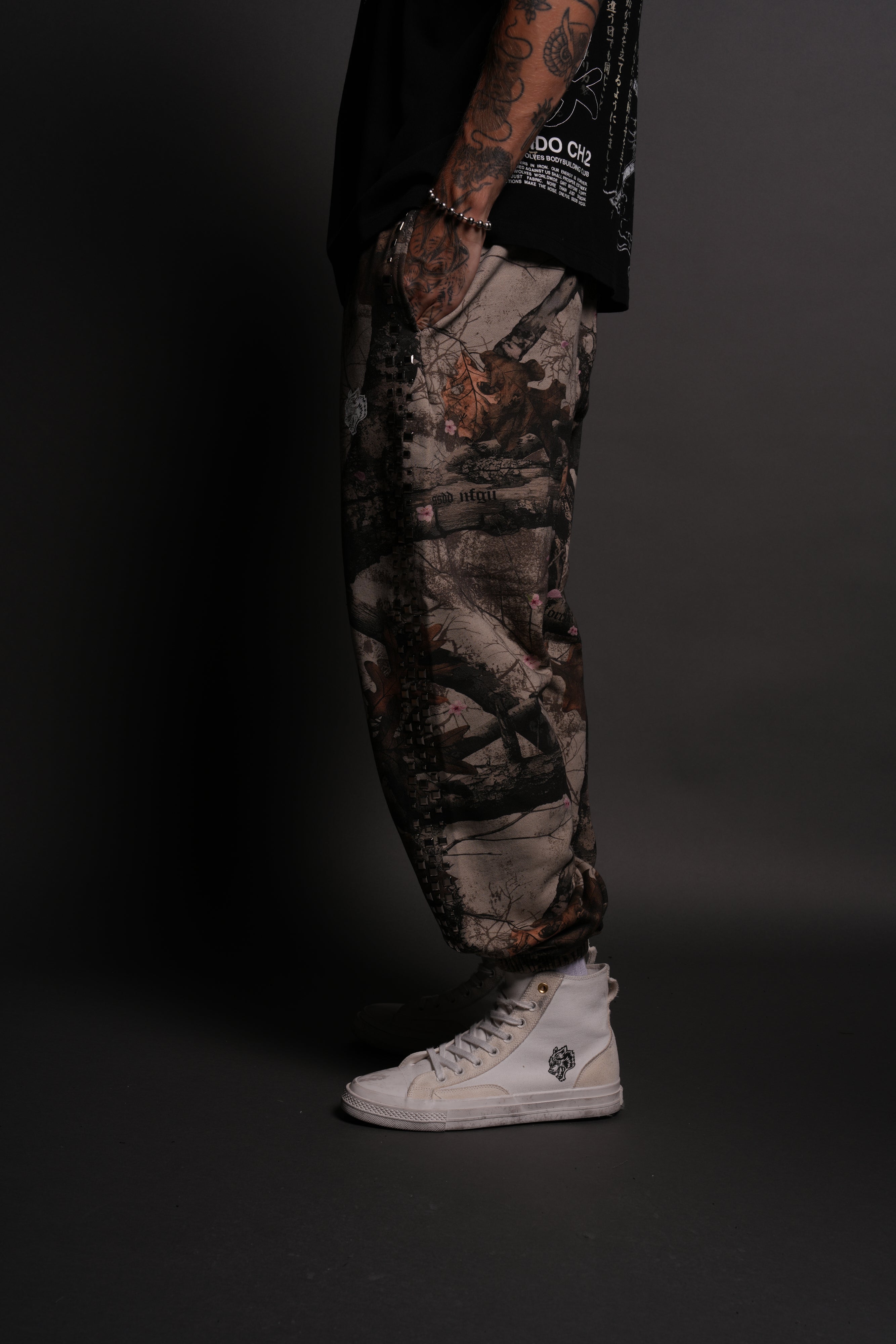 Dual Stud Lounger Sweat Pants in Cherry Blossom Woodland Camo