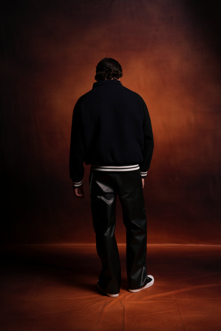 Our Wish V2 Letterman Jacket in Navy/Black