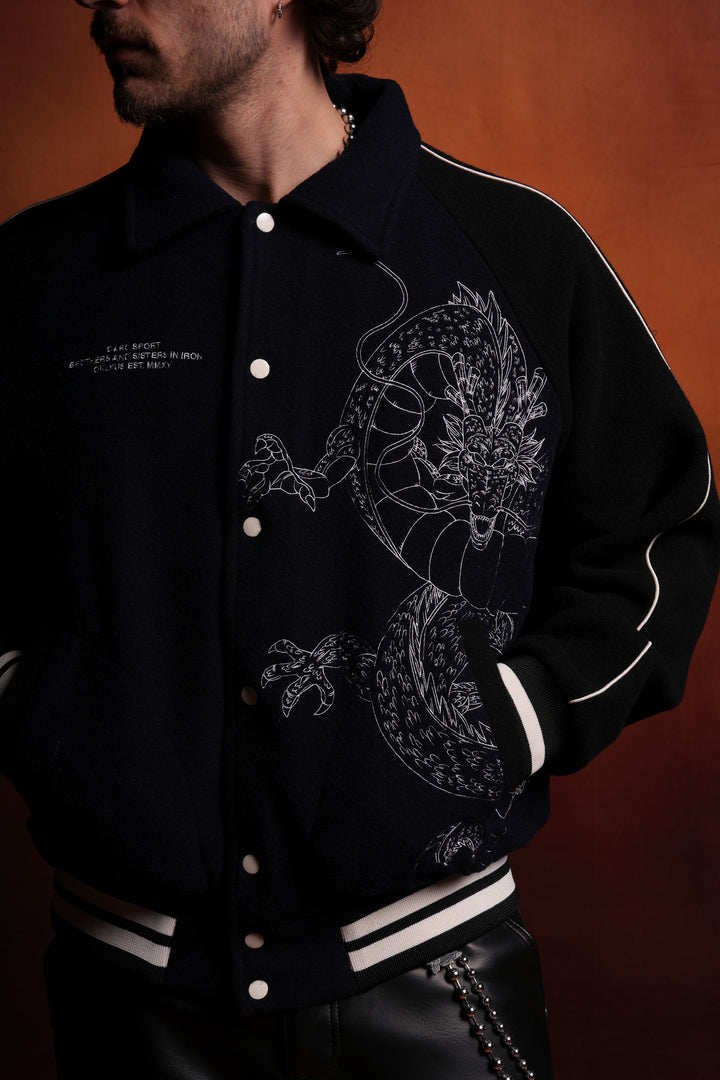 Our Wish V2 Letterman Jacket in Navy/Black