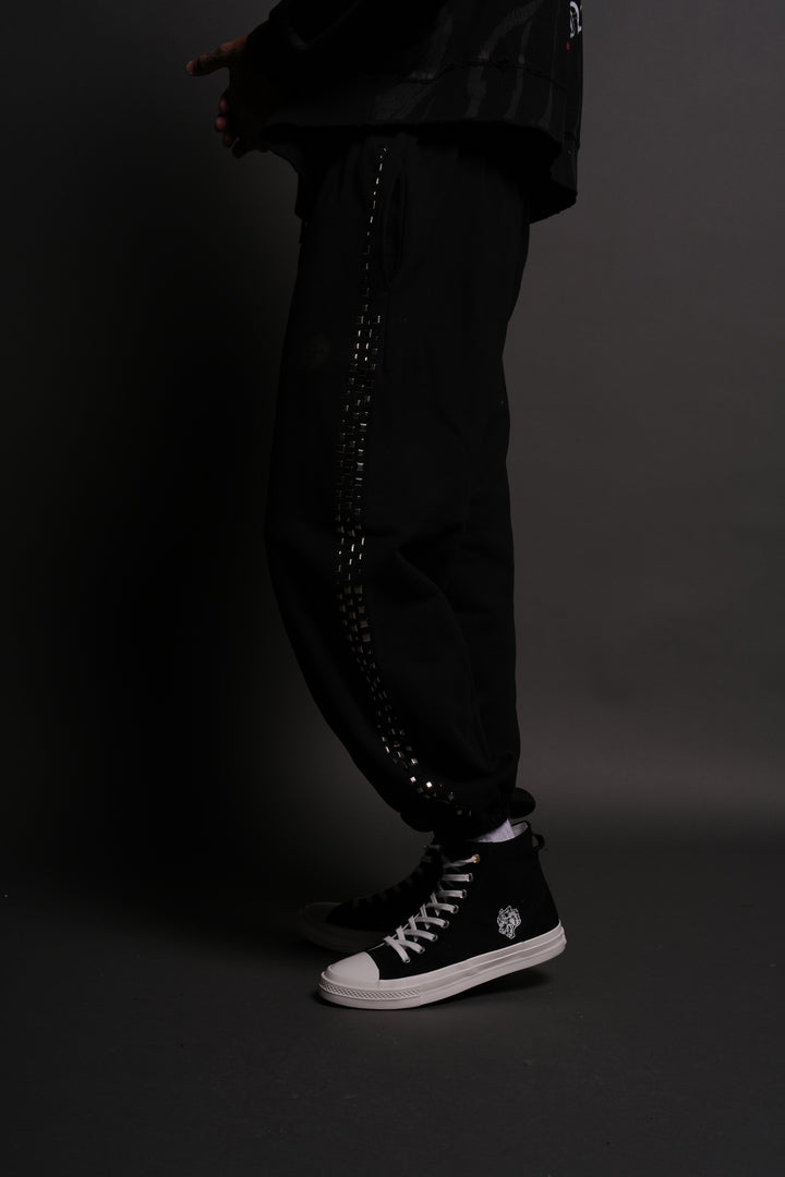 Dual Stud Lounger Sweat Pants in Black