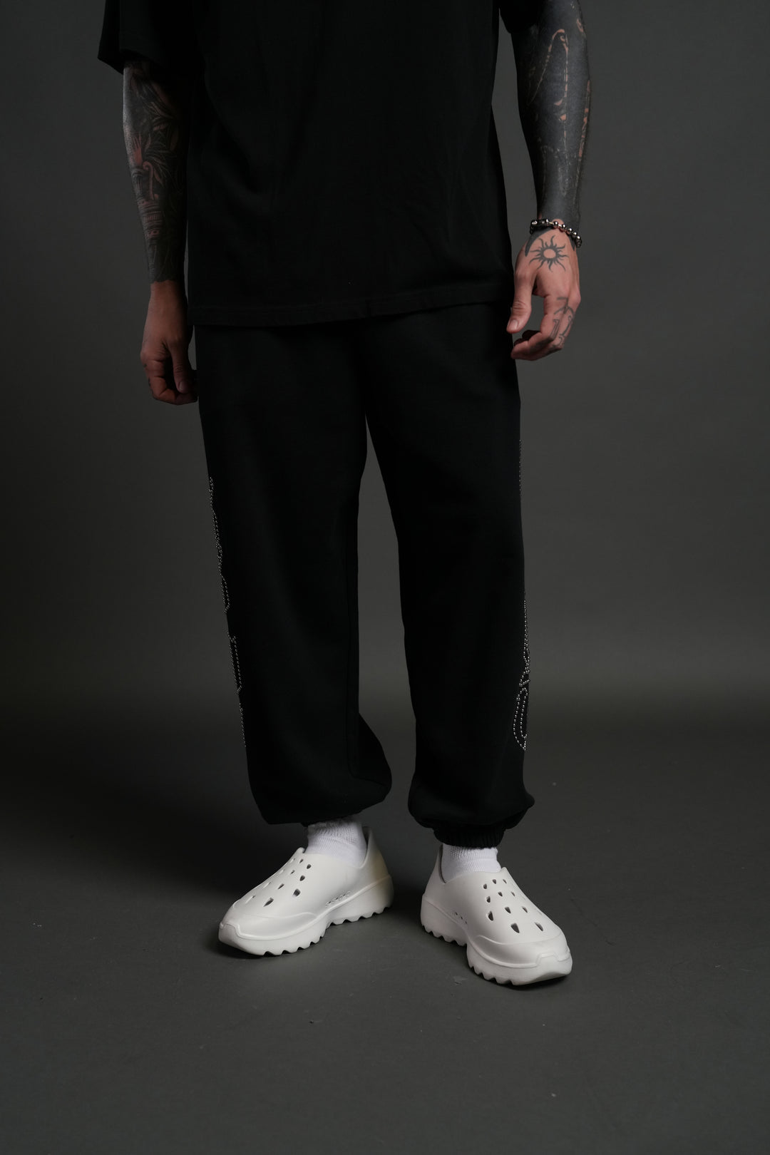 Studded Our Mantra Unisex Lounger Sweat Pants in Black Drift Wash