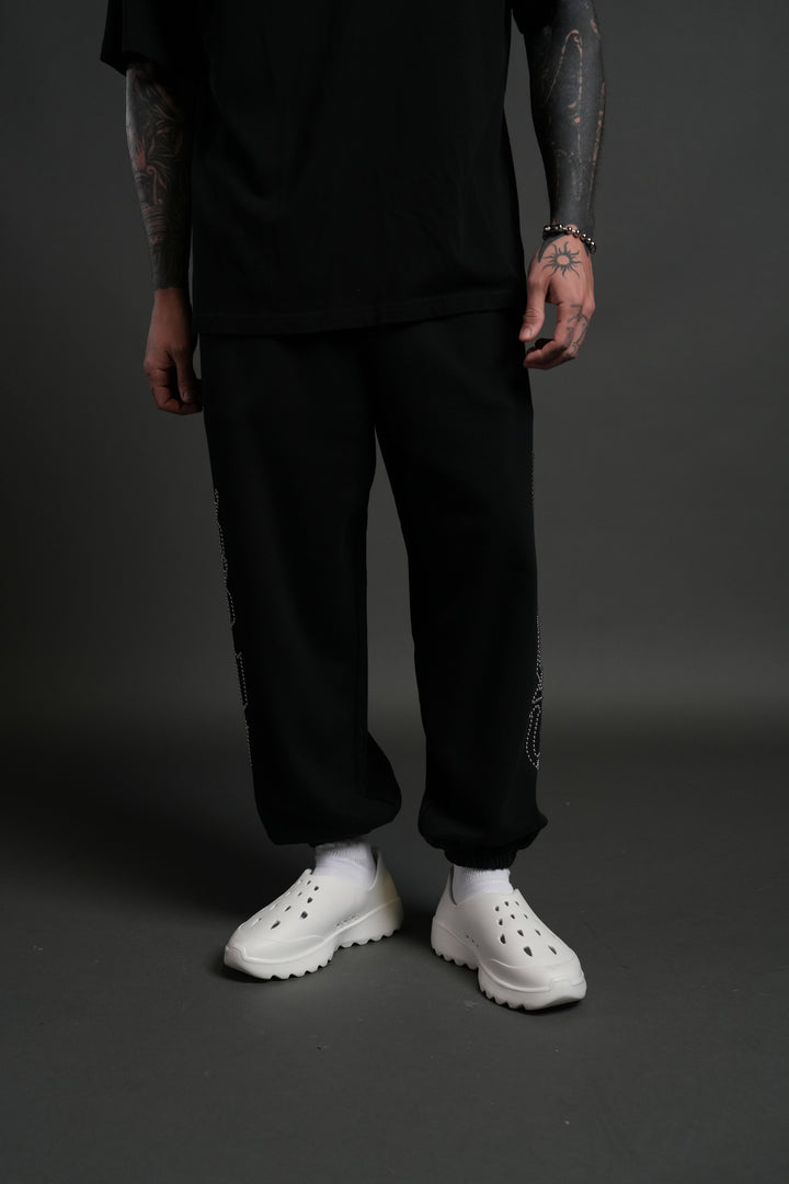 Studded Our Mantra Unisex Lounger Sweat Pants in Black Drift Wash