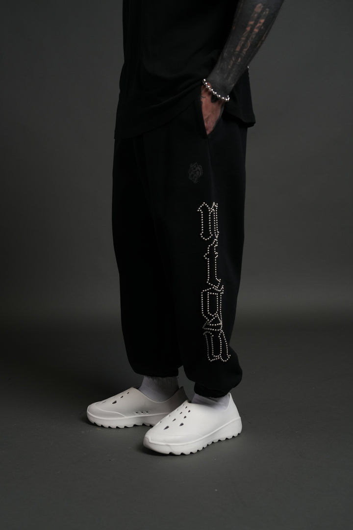 Studded Our Mantra Unisex Lounger Sweat Pants in Black Drift Wash
