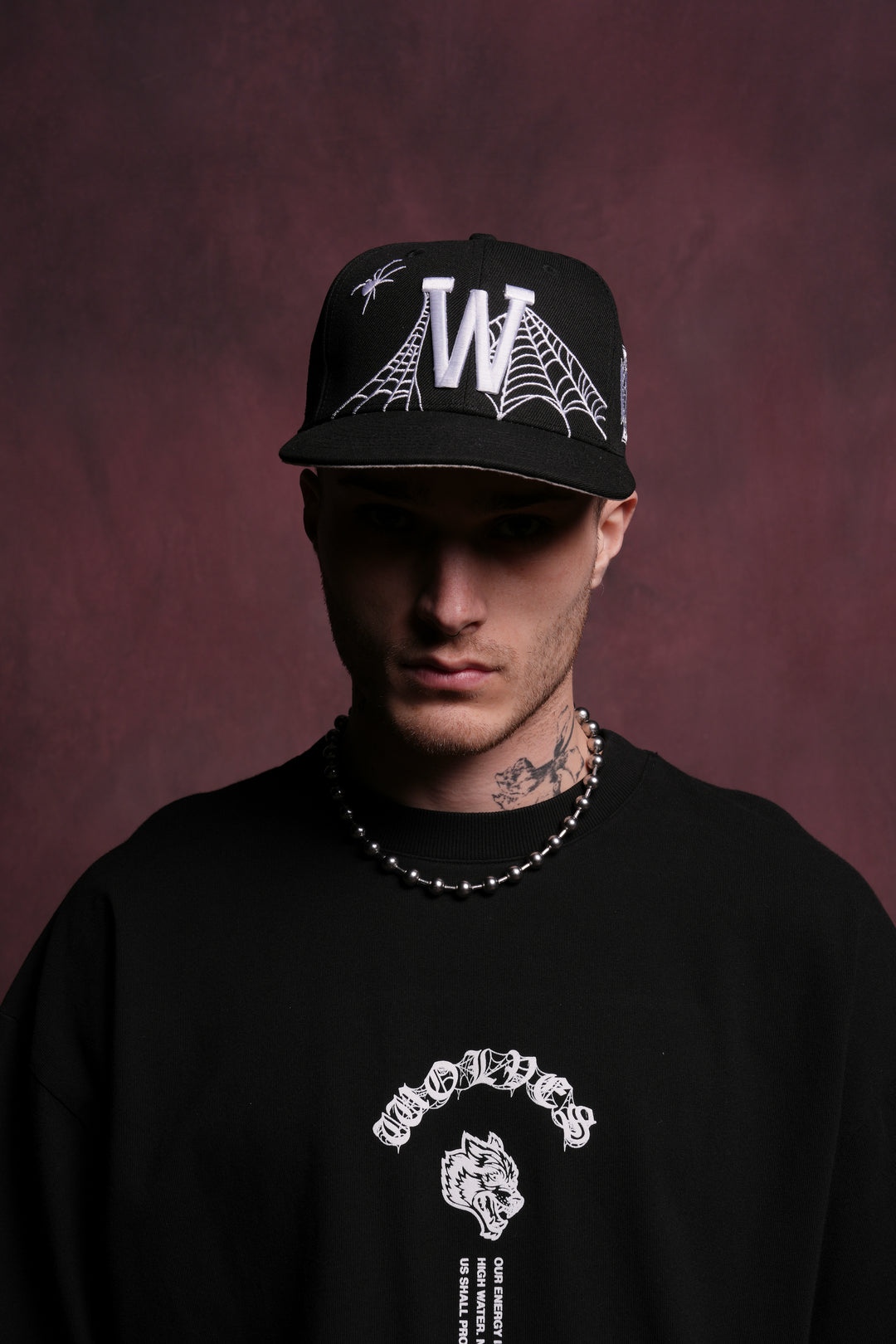 Iron Web Fitted Hat in Black