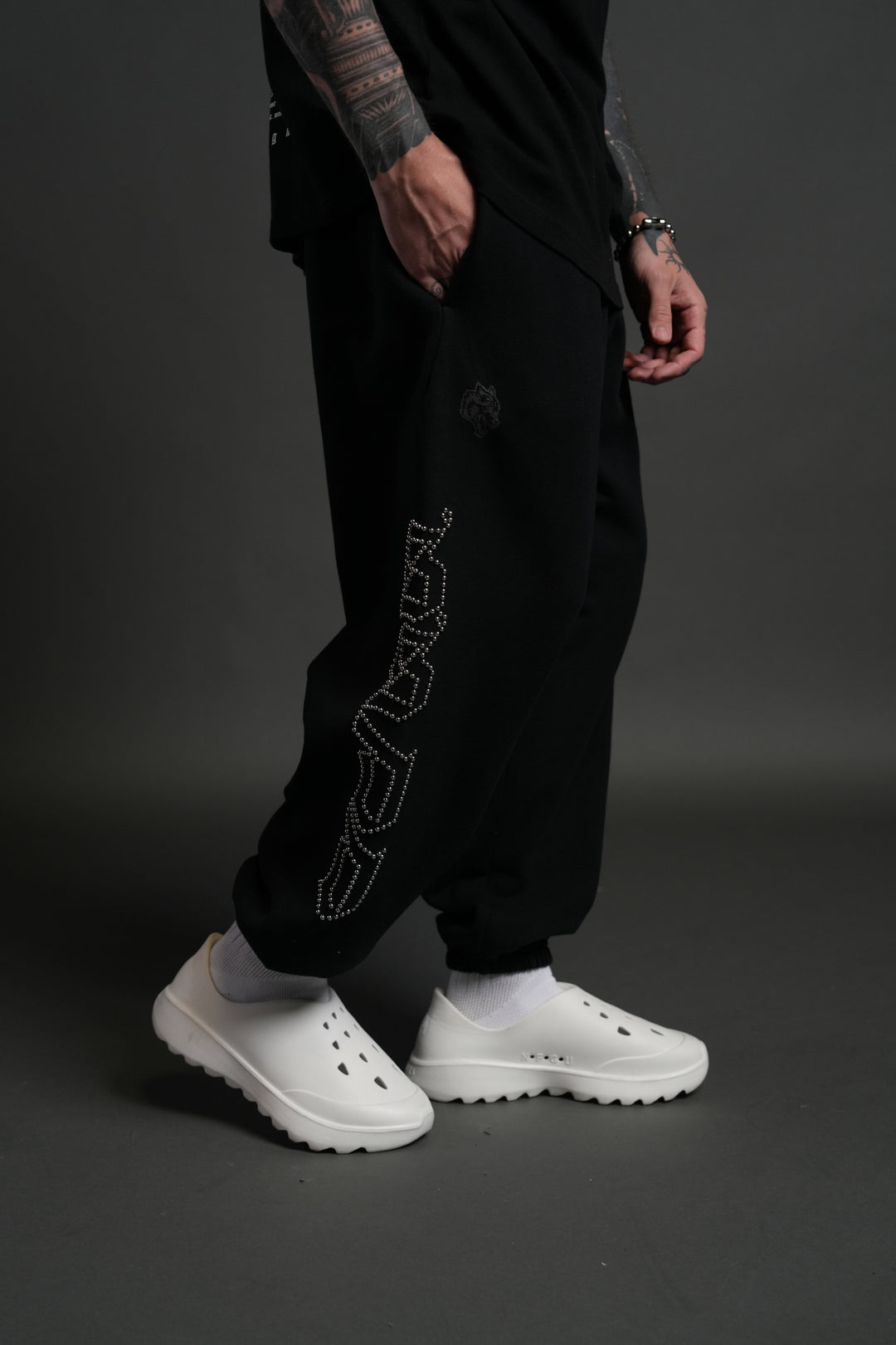Studded Our Mantra Unisex Lounger Sweat Pants in Black Drift Wash