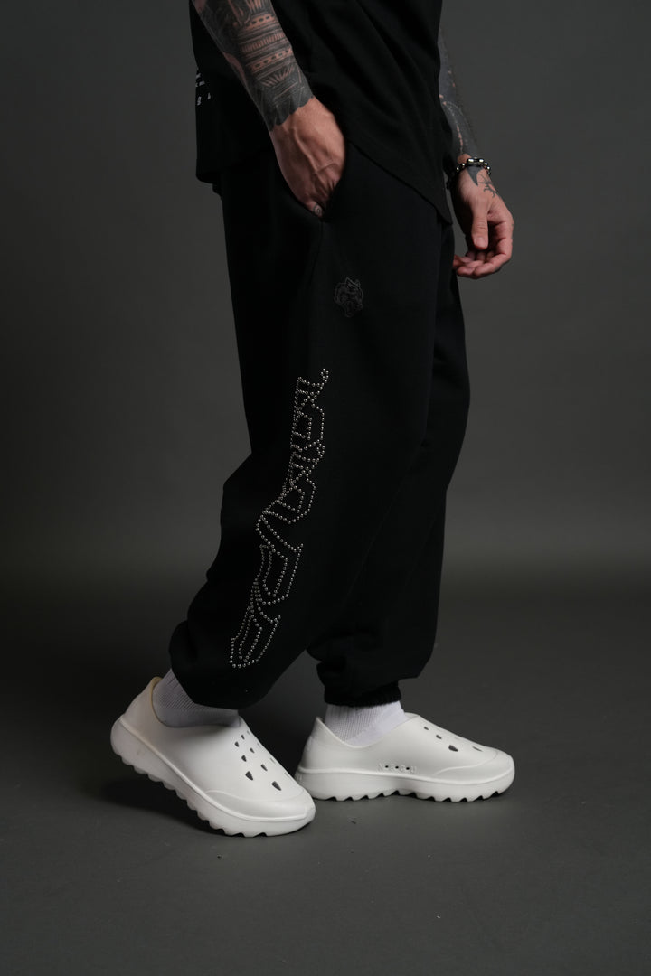 Studded Our Mantra Unisex Lounger Sweat Pants in Black Drift Wash