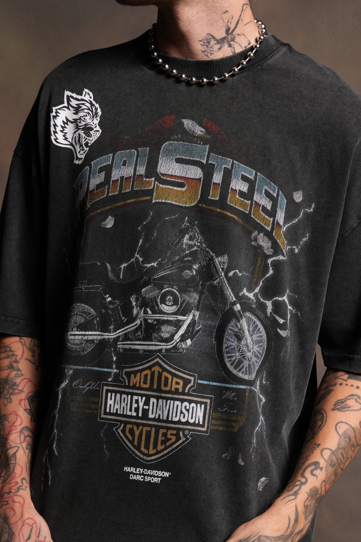 Last Ride Premium Raw Hem Box Cut Tee in Washed Black