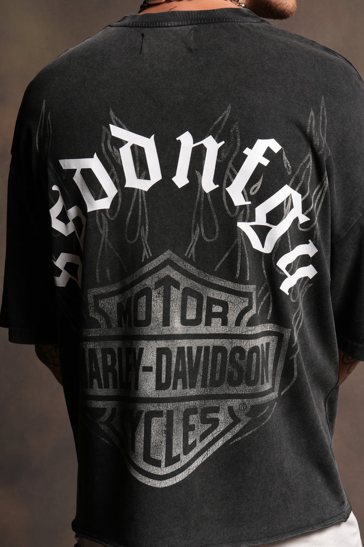 Last Ride Premium Raw Hem Box Cut Tee in Washed Black