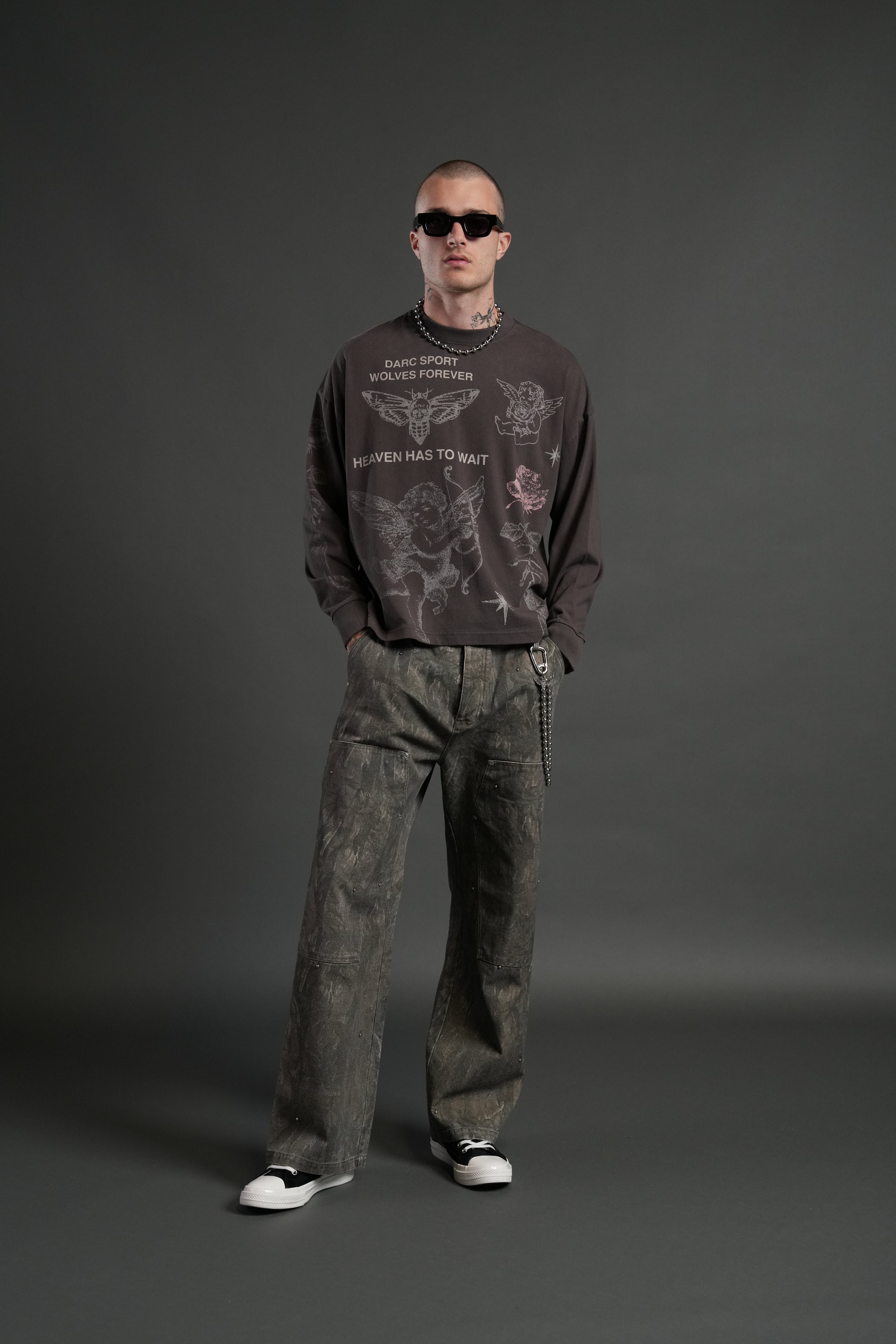 Sacred Flash Grunge "Box Cut" L/S Tee in Darc Brown Drift Wash