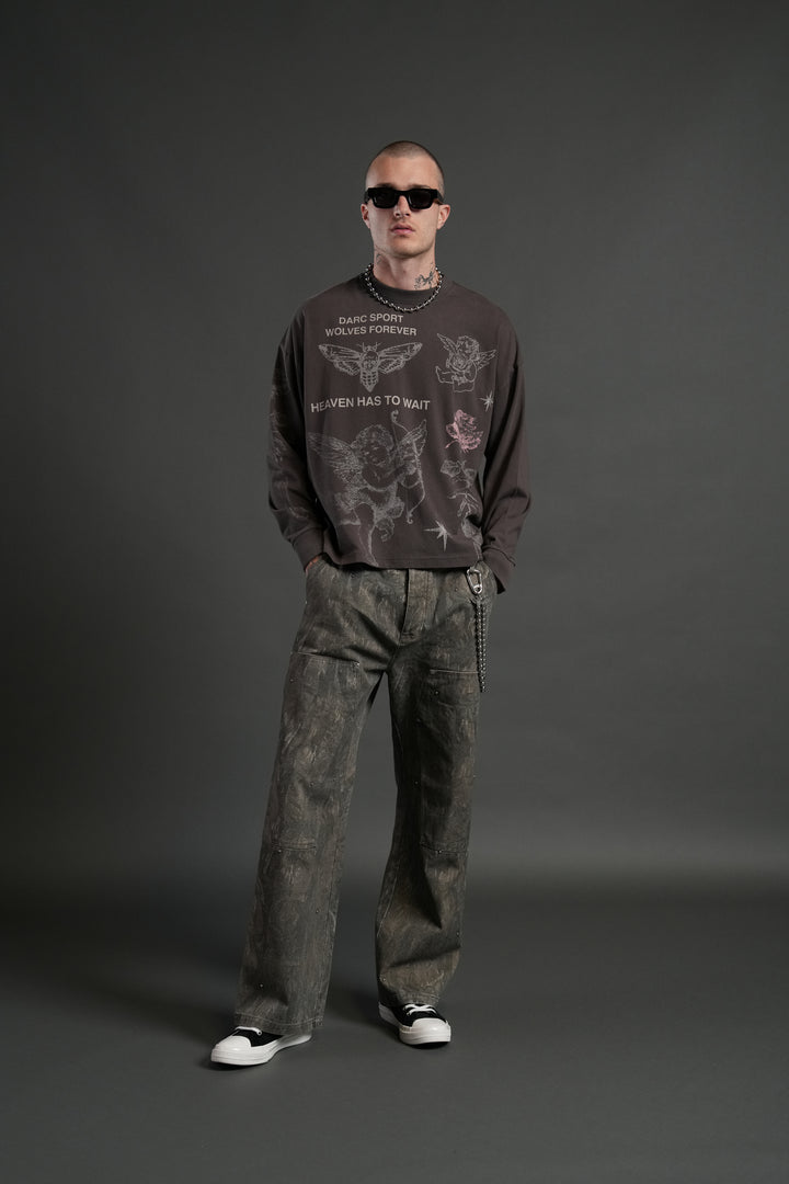 Sacred Flash Grunge "Box Cut" L/S Tee in Darc Brown Drift Wash