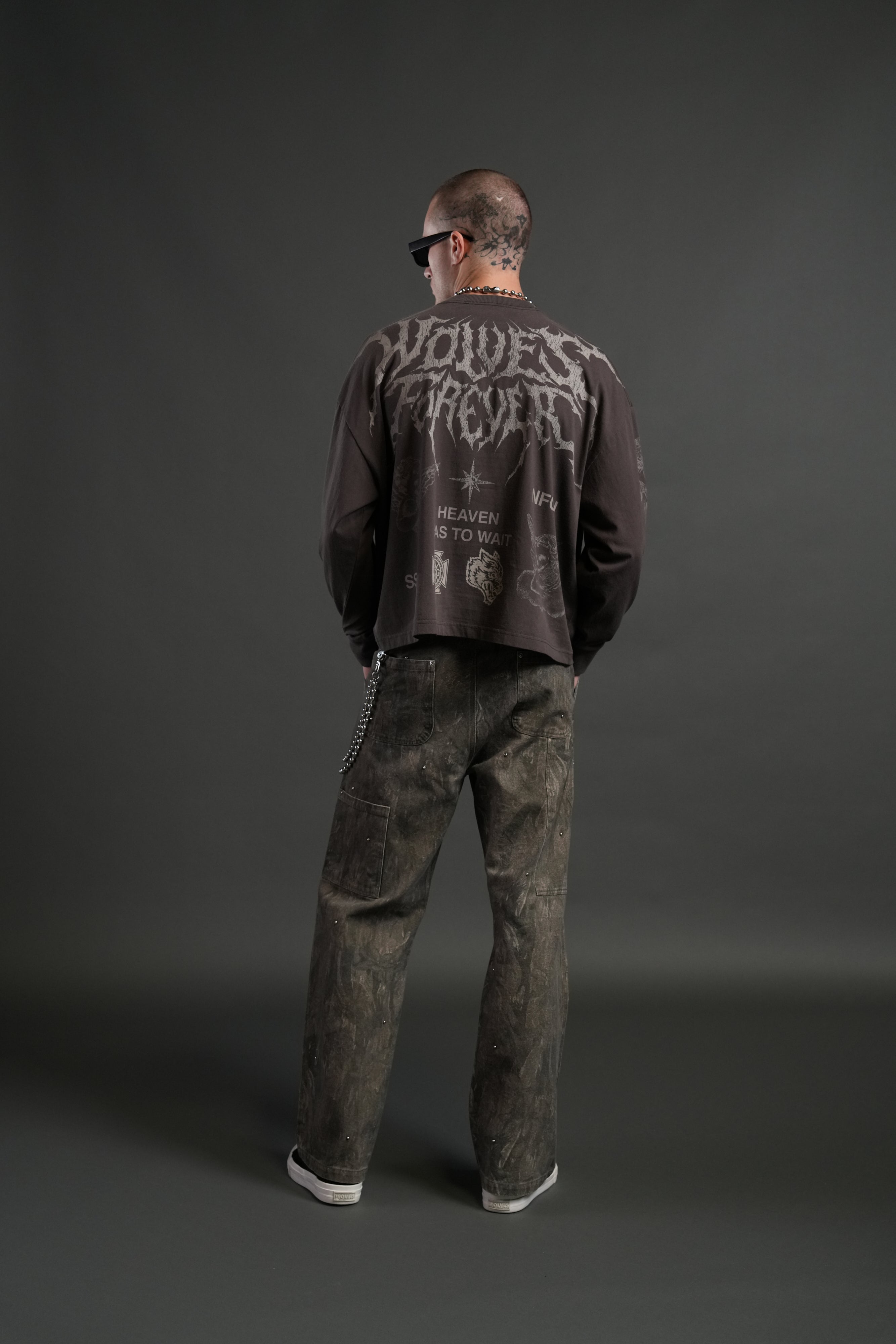 Sacred Flash Grunge "Box Cut" L/S Tee in Darc Brown Drift Wash
