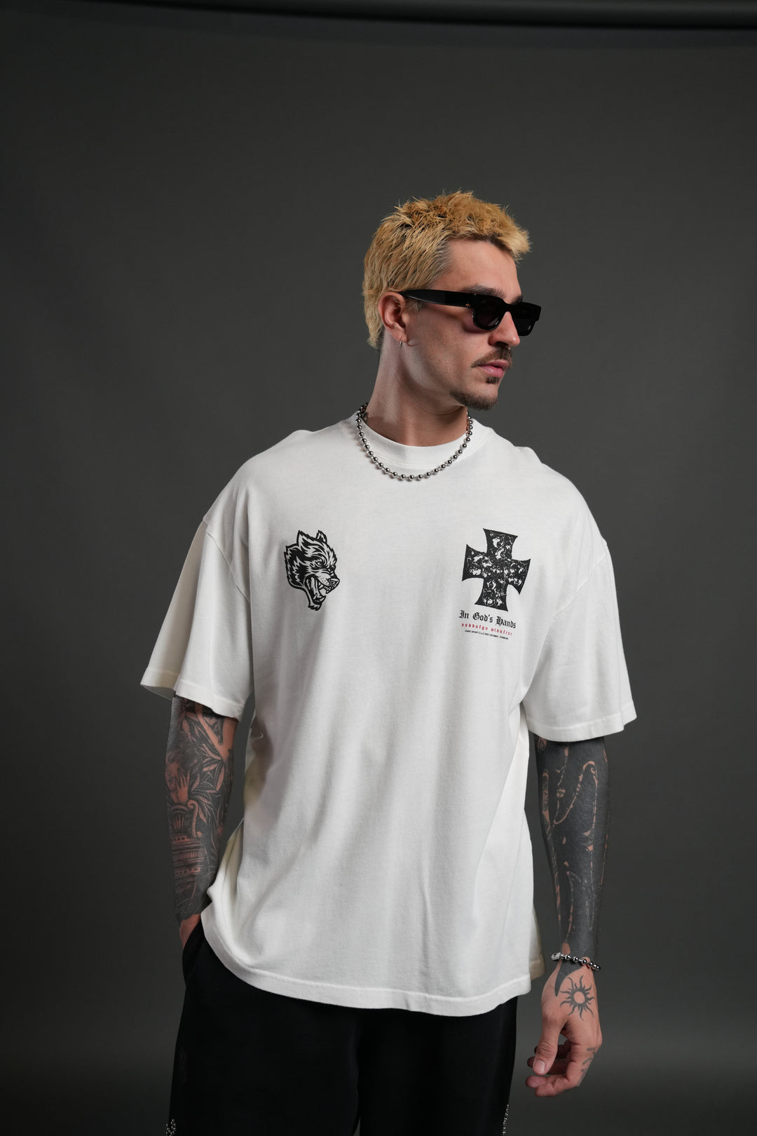 Iron Wolf Pack "Premium" Oversized Tee in Cream