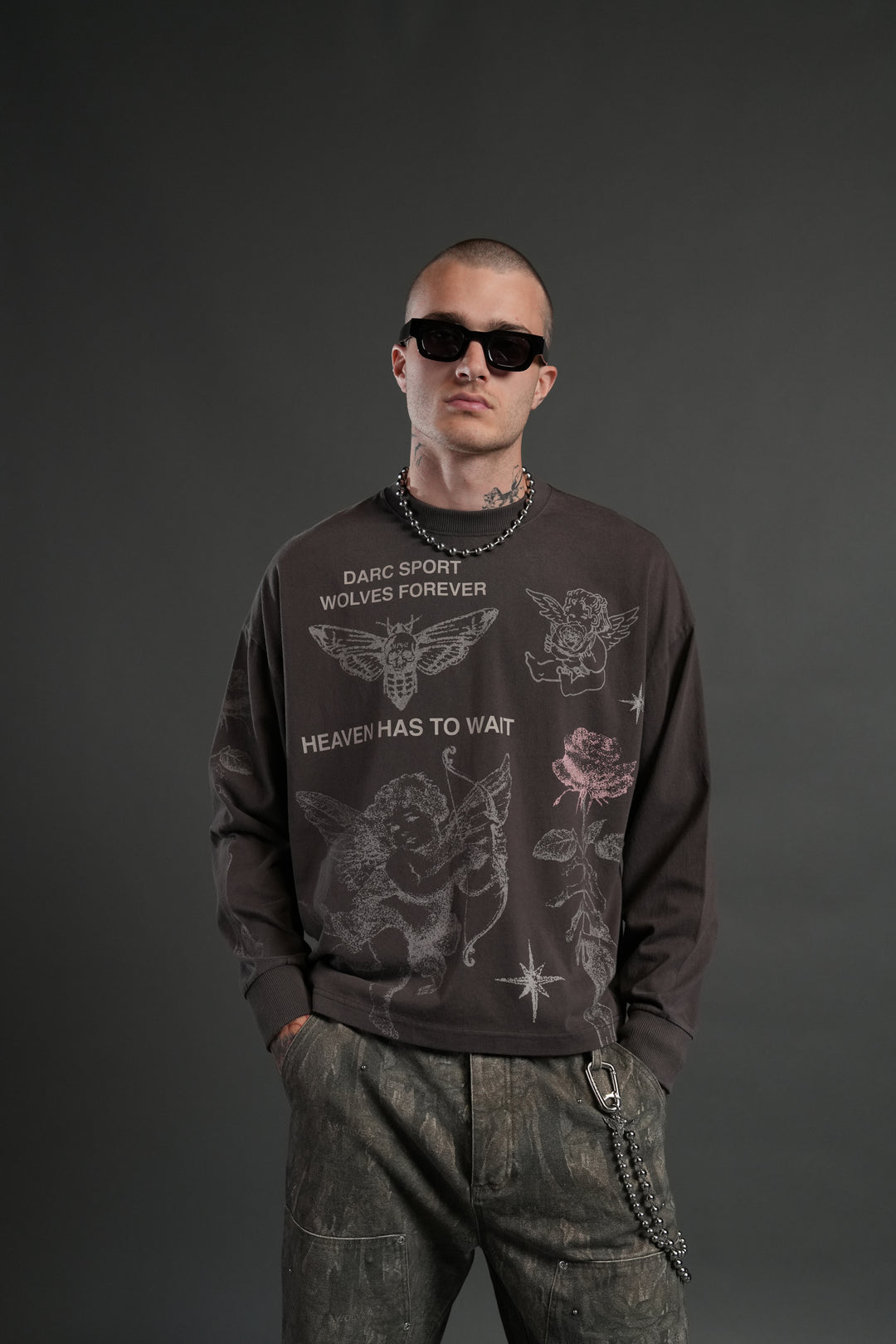 Sacred Flash Grunge "Box Cut" L/S Tee in Darc Brown Drift Wash