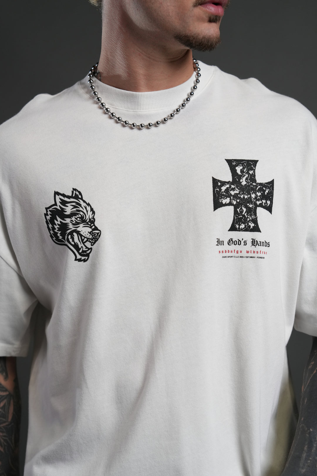 Iron Wolf Pack "Premium" Oversized Tee in Cream