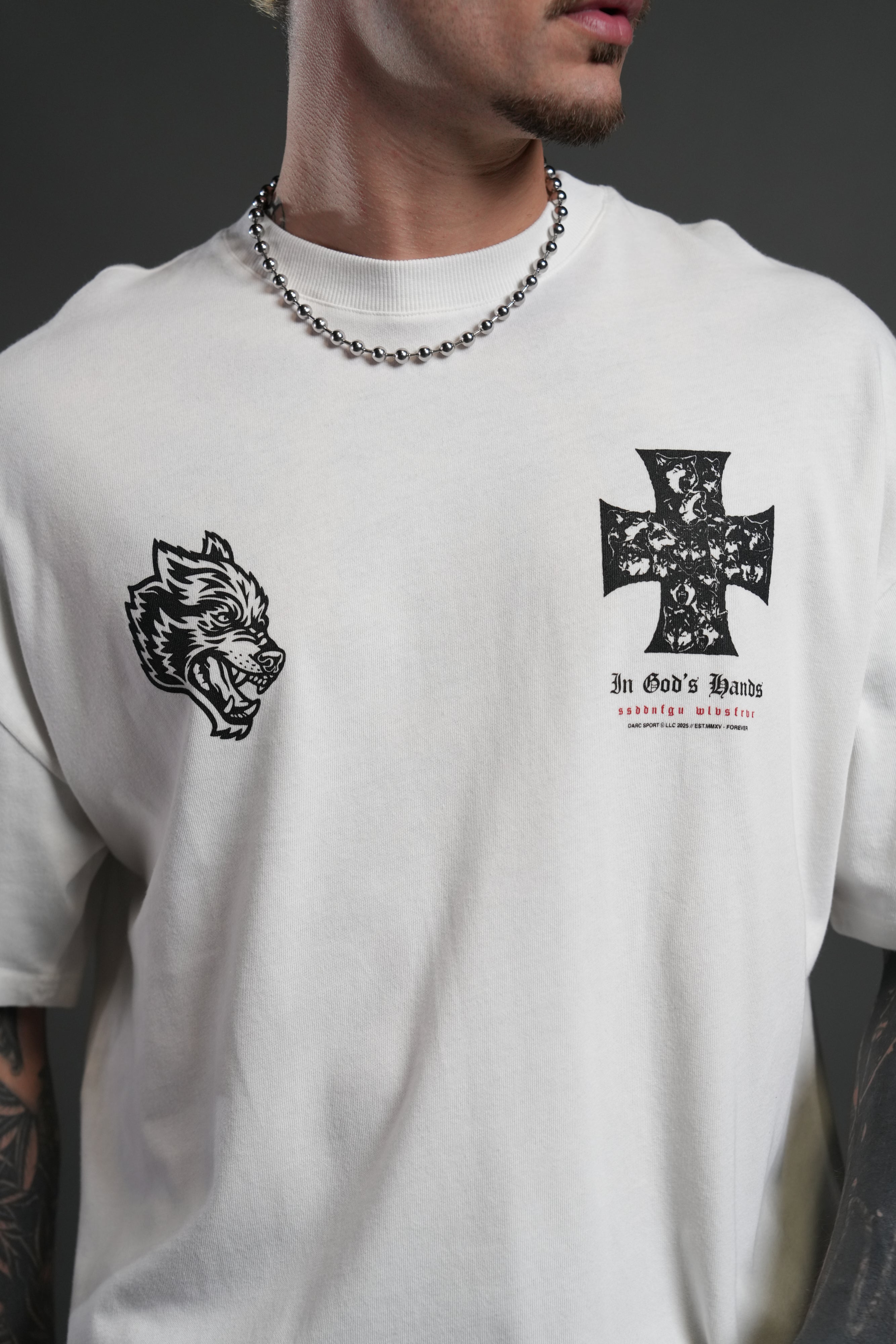 Iron Wolf Pack "Premium" Oversized Tee in Cream