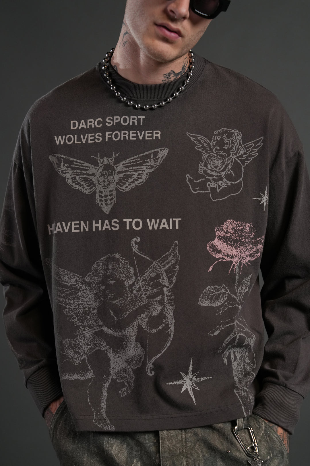 Sacred Flash Grunge "Box Cut" L/S Tee in Darc Brown Drift Wash