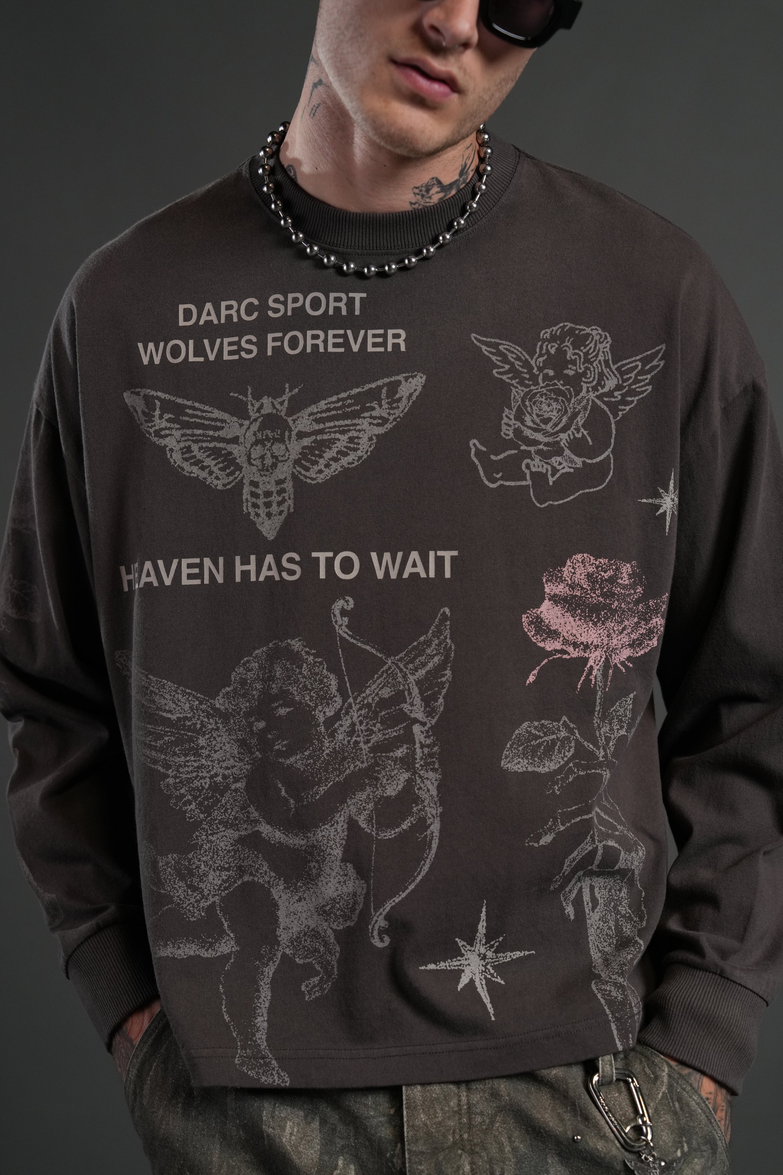 Sacred Flash Grunge "Box Cut" L/S Tee in Darc Brown Drift Wash