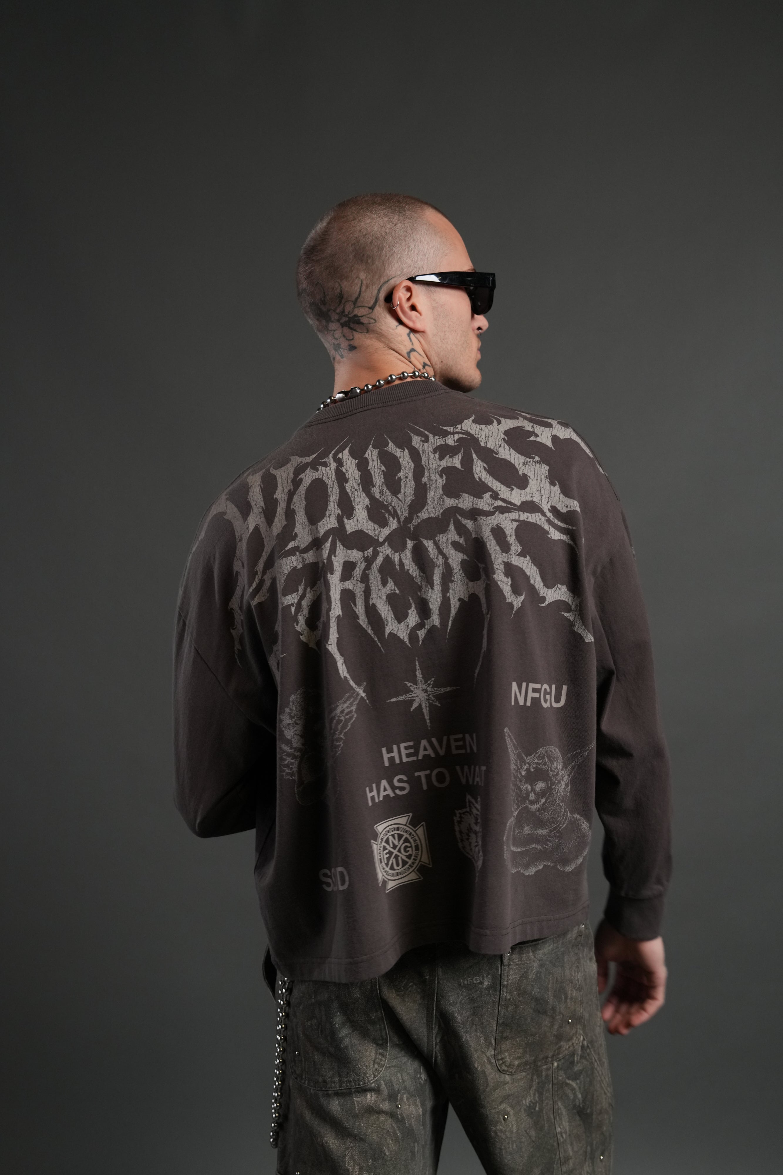 Sacred Flash Grunge "Box Cut" L/S Tee in Darc Brown Drift Wash