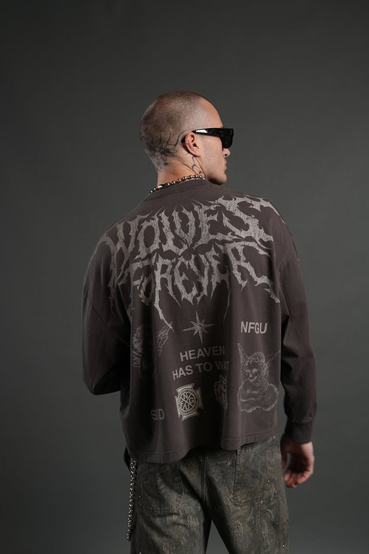 Sacred Flash Grunge "Box Cut" L/S Tee in Darc Brown Drift Wash