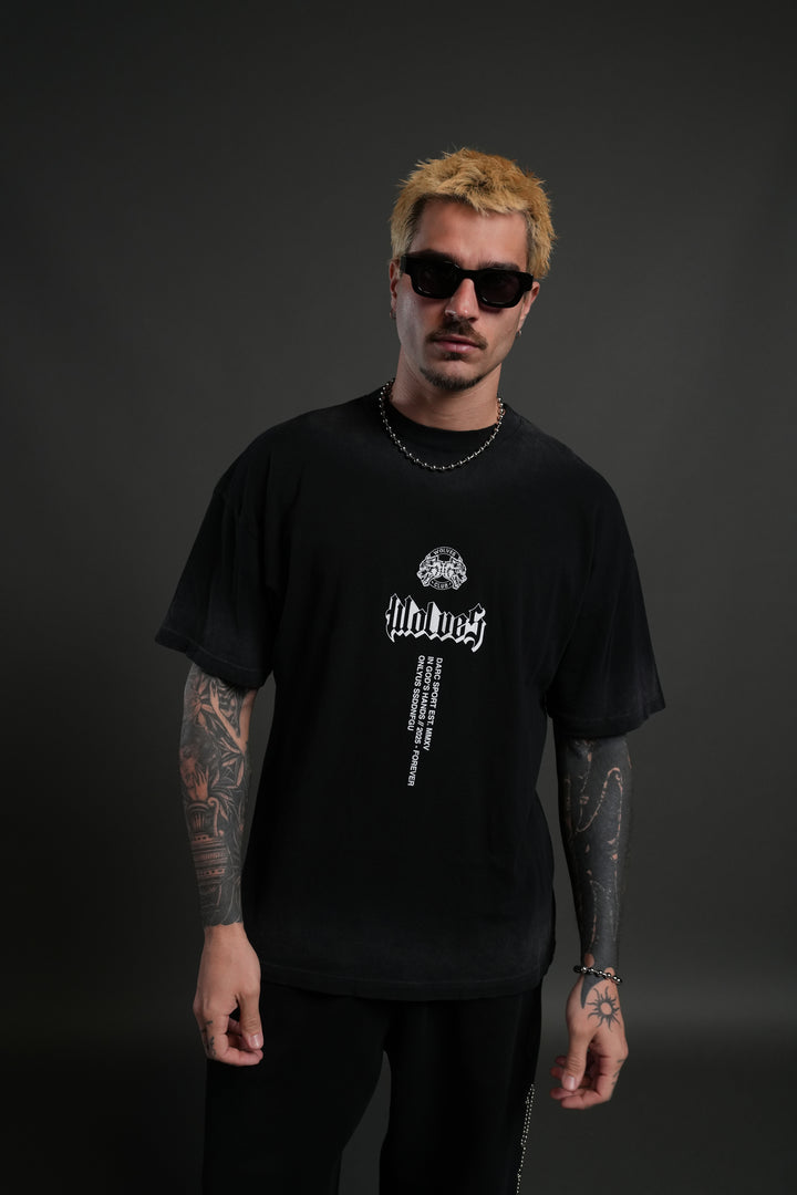 In God's Hands "Premium" Oversized Tee in Black Drift Wash