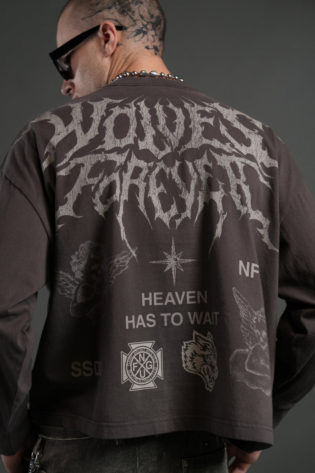 Sacred Flash Grunge "Box Cut" L/S Tee in Darc Brown Drift Wash