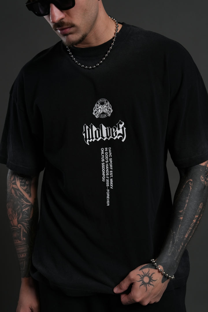 In God's Hands "Premium" Oversized Tee in Black Drift Wash