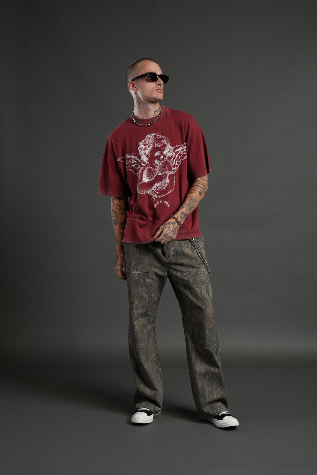 Shielded Heart Unisex "Premium" Oversized Tee in Cherry Red